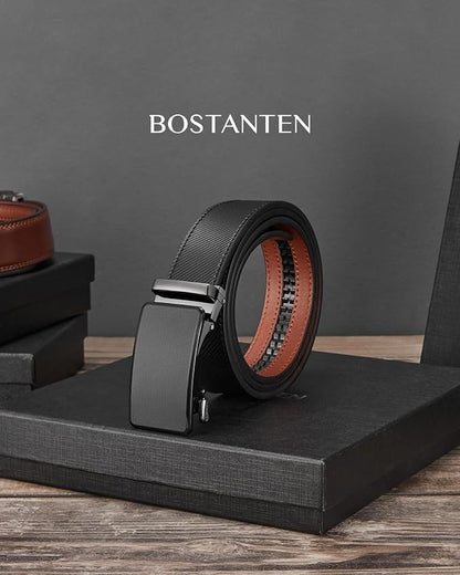 BOSTANTEN Mens Belt Leather Ratchet Belt For Men Dress and Casual with Adjustable Buckle, Trim to Fit