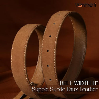 VONMELLI Faux Women's Suede Belt for Jeans Dresses Ladies Leather Belt with Vintage Gold Buckle