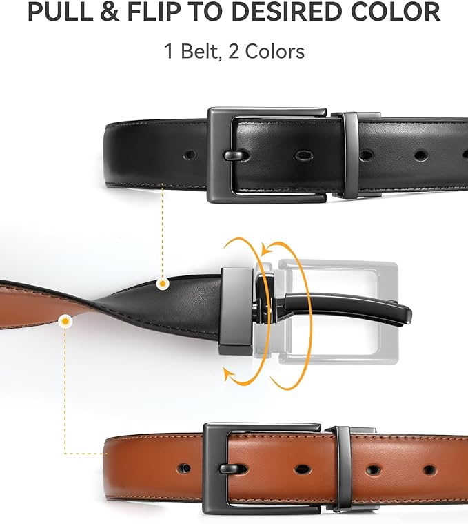 CHAOREN Reversible Belt Men 1 Piece - 1.25" Leather Dress Belt - Trim to Fit for Elegant Style