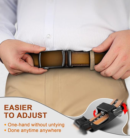 BULLIANT Men Belts 2 Pack,Ratchet Sliding Belt Adjustable For Gift Mens Dress Casual 1 3/8",Cut for Fit