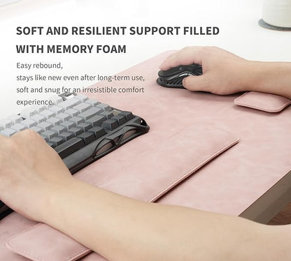 RENMTURE Large Mouse Pad and Keyboard Wrist Rest, Desk Pad for Keyboard and Mouse, Large Gaming Mouse Pad with Wrist Support, Desk Mat for Work and Gaming (Pink)