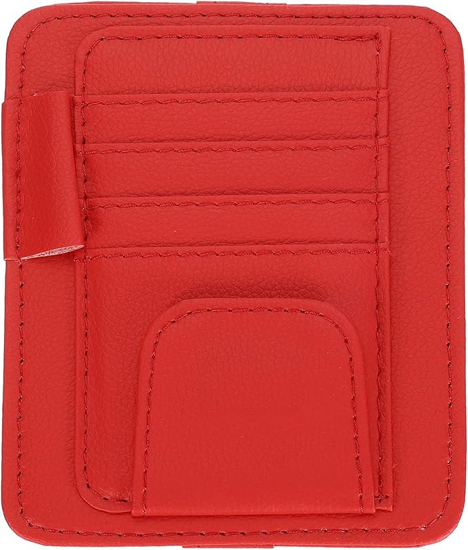PATIKIL 1 Pcs Car Sun Visor Organizer, 6.1 x 4.9 Inch PU Leather Vehicle Storage Pouch Holder for Sunglasses Card Pen Driver License Car Accessories, Red