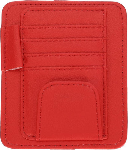 PATIKIL 1 Pcs Car Sun Visor Organizer, 6.1 x 4.9 Inch PU Leather Vehicle Storage Pouch Holder for Sunglasses Card Pen Driver License Car Accessories, Red