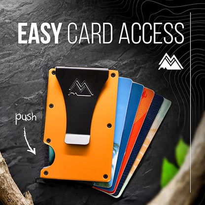 Mountain Voyage Co Minimalist Wallet for Men & Women - Slim RFID Wallet, Scratch Resistant, Credit Card Holder & Money Clip, Easily Removable Money & Cards, (Matte Orange)