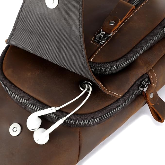 Sling Bag for Men Genuine Leather Chest Bag Crossbody Backpack Travel Hiking Outdoor Sports