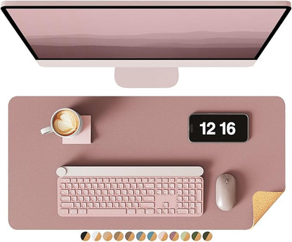 YSAGi Double-Sided Desk Pad, 23.6"x13.7" Leather Desk Mat, Eco Cork Desk Pad Protector, Large Mouse Pad for Desk, Waterproof Desk Blotter Pad, Desk Writing Pad for Office Work/Home(Pale Mauve/Cork)
