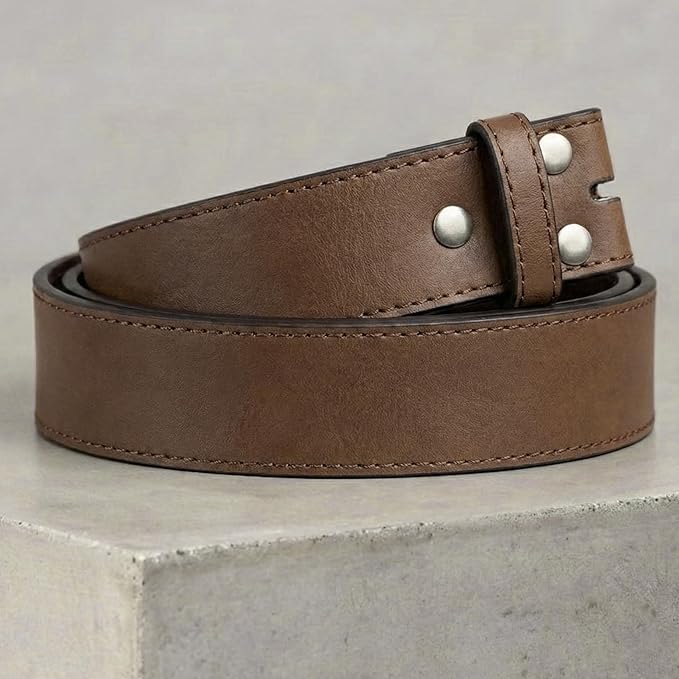 BC Belts Leather Belt Strap with Vintage Distressed Texture 1.5" Wide with Snaps and without Buckle