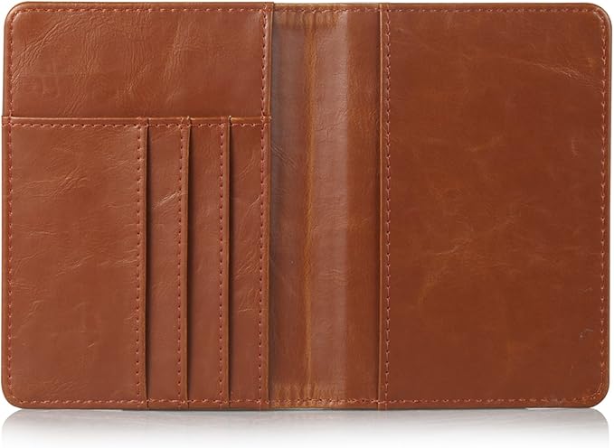 RFID Blocking Premium Leather Passport Holder Travel Wallet Cover Case (Brown)