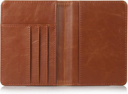 RFID Blocking Premium Leather Passport Holder Travel Wallet Cover Case (Brown)