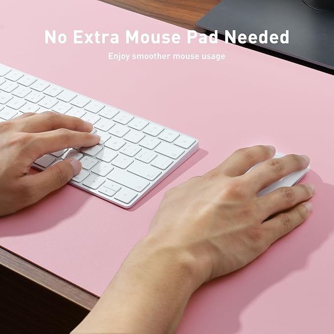 Aothia Faux Leather Desk Mat - Non-Slip PU Leather Desk Blotter, Waterproof Writing Surface, Large Desk Pad for Office & Home (Fairy Pink, 55" x 24")