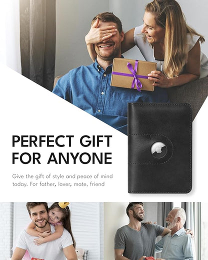 ALLIVE Passport Holder for Travel, Genuine Leather Passport Holder with AirTag Slot for Women and Men, Passport Cover Wallet for Travel Must-Haves, Airport Essentials, Travel Gifts, Black