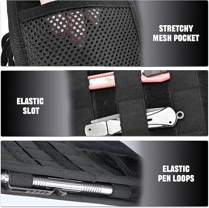 Molle Visor Organizer For Car, 1000d Polyester Tactical Panel With Double Zipper Multi-Pockets & Glasses Clip And 3 Replaceable Velcro, Semi-Rigid Molle Panel, Perfect For Pickup Trucks Suv、 Sedan