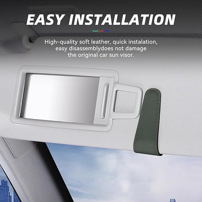 2PCS Sunglasses Holders for Car Sun Visor, Leather Eyeglasses Hanger Mounter, Magnetic Glasses Holder and Ticket Card Clip, Universal Auto Interior Accessories (Dark Green, 2PCS)