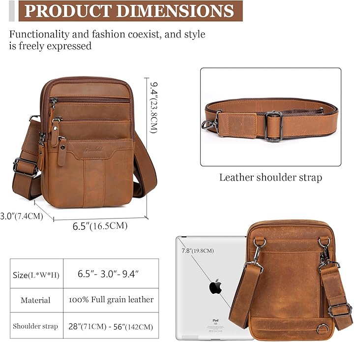 Leather Messenger Bag for Men, Small Leather Sling Shoulder Bag Messenger Pack for Men, Man Purse