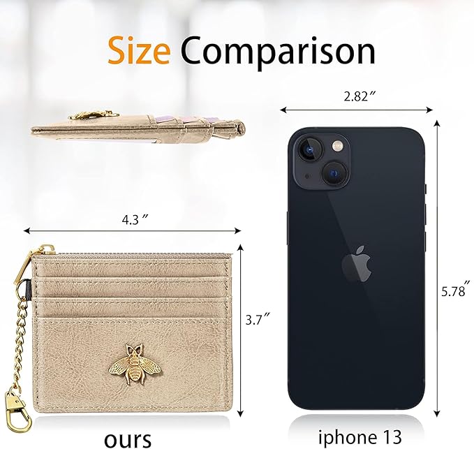 SEAVILIA Card Holder Keychain Wallet for Women with ID Window RFID Coin Purse Bee Gifts Slim Minimalist Small Wallet