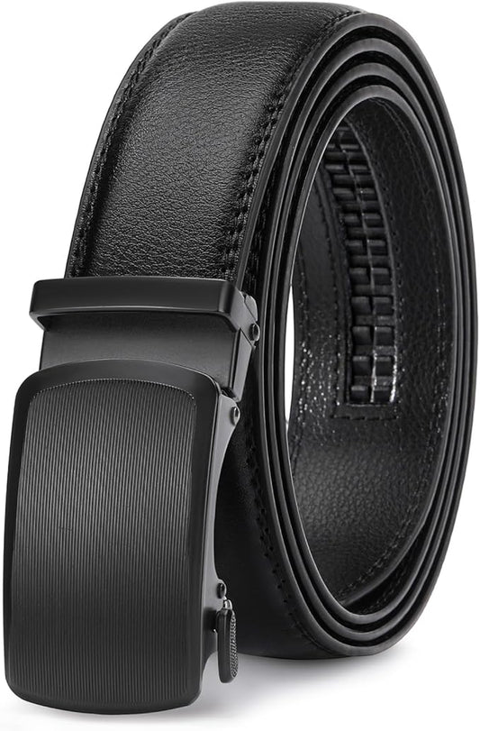 GAEKEAO Mens Belt Leather 1 3/8" - Micro-Adjust Buckle Ratchet Belts for Men Dress Casual to Formal Trim to Fit with Gift Box