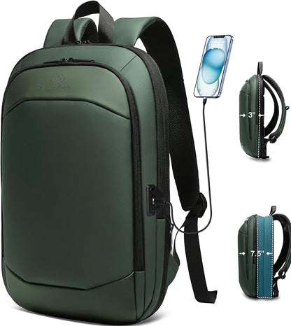 Business Backpack 17 Inch Slim Expandable Waterproof Travel Laptop Backpacks with USB Charger Port Anti-Theft Lightweight Large Work Computer Bag College Laptop Backpacks Gifts for Men Women, Green
