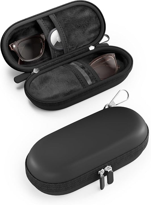 ProCase Double Sunglasses Case, Hard EVA Shell Shockproof Dual Eyeglass Case for Men Women with Metal Hook and Velvet Lining, Travel Zipper Glasses Holder Organizer for Couple Gifts -Black