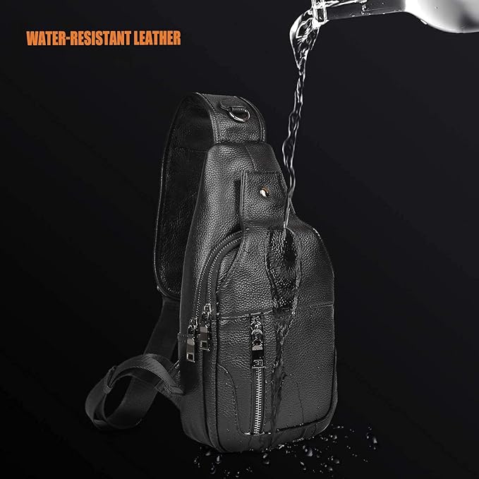 Polare Cowhide Leather Waterproof Casual Daypack Sling Shoulder Chest Crossbody Bag For Men