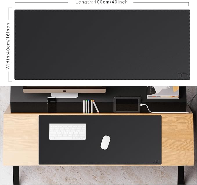 Cacoy 40" x 16" Leather Desk Mat for Home Office, Large PU Leather Desk Pad Protector, Waterproof & Scratch Resistant Computer Keyboard Mouse Mat, Office Desk Accessories Desk Matt for Desktop (Black)