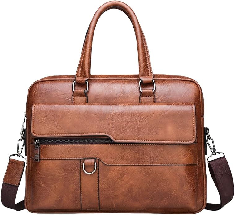 Men's Leather Laptop Bag 15 IN, Water-Resistant Briefcase Messenger Bag for Work, Business, Shoulder Crossbody Office Satchel