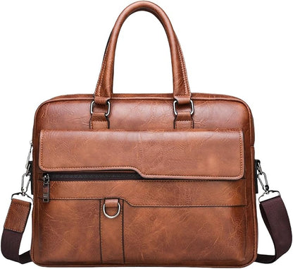 Men's Leather Laptop Bag 15 IN, Water-Resistant Briefcase Messenger Bag for Work, Business, Shoulder Crossbody Office Satchel