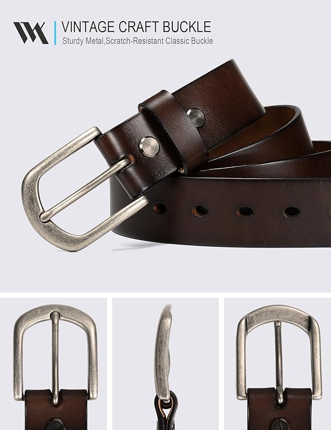 WOLFANT Men's 1.5" Top Full Grain Leather Belt in Gift Box,100% Italian Real Solid Leather