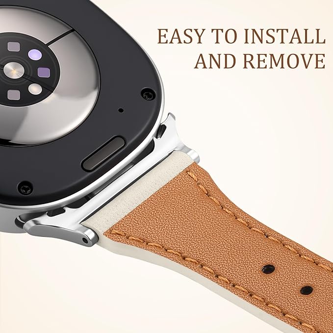 GEAK Slim Leather Band Compatible with Samsung Galaxy Watch 8 40mm 44mm/Watch 8 Classic 46mm, No Gap Adjustable Genuine Leather Replacement Dressy Strap for Samsung Watch 8 Bands Women