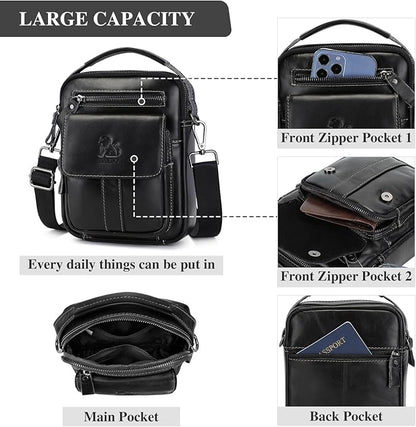 BAIGIO Genuine Leather Small Messenger Bag for Men Crossbody Shoulder Bag for Ipad MIni Handbag Man Purse for Daily Business | Genuine Leather, Small, for Ipad Mini, Man Purse, for Daily Business