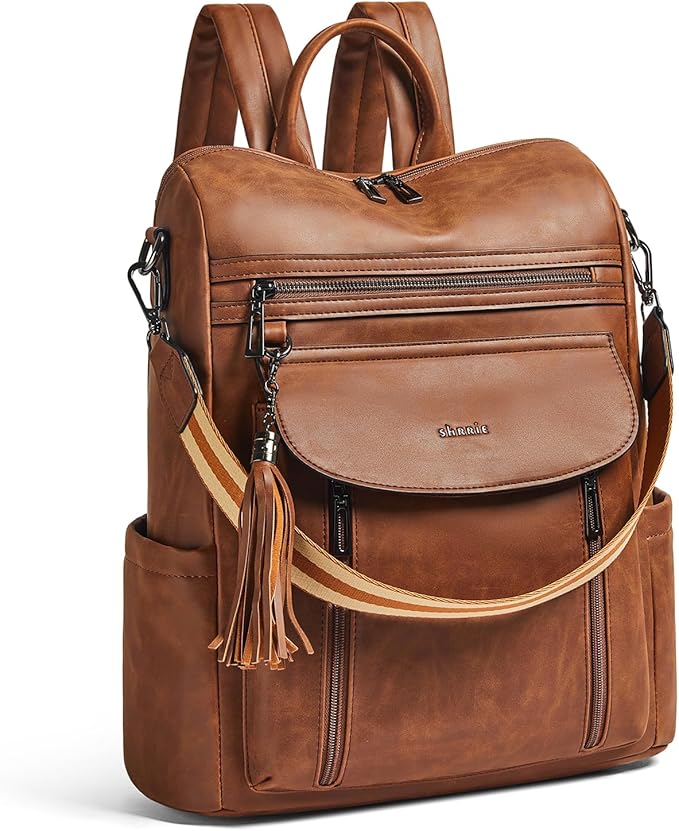 Shrrie Laptop Backpack for Women 15.6 inch,Travel Leather Backpack Purse Nurse Teacher Carry on Backpack Computer Bag,Professional Water-Resistant College Business Work Casual Daypack,Brown