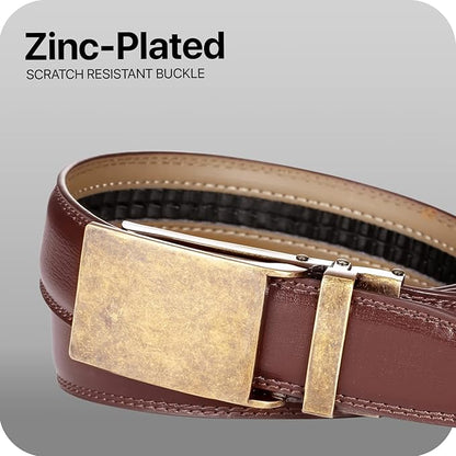 Marino Avenue Ratchet Belt for Men. Adjustable Leather Dress Belt with 38 Easy to Click Into Place Ratchet Closures.