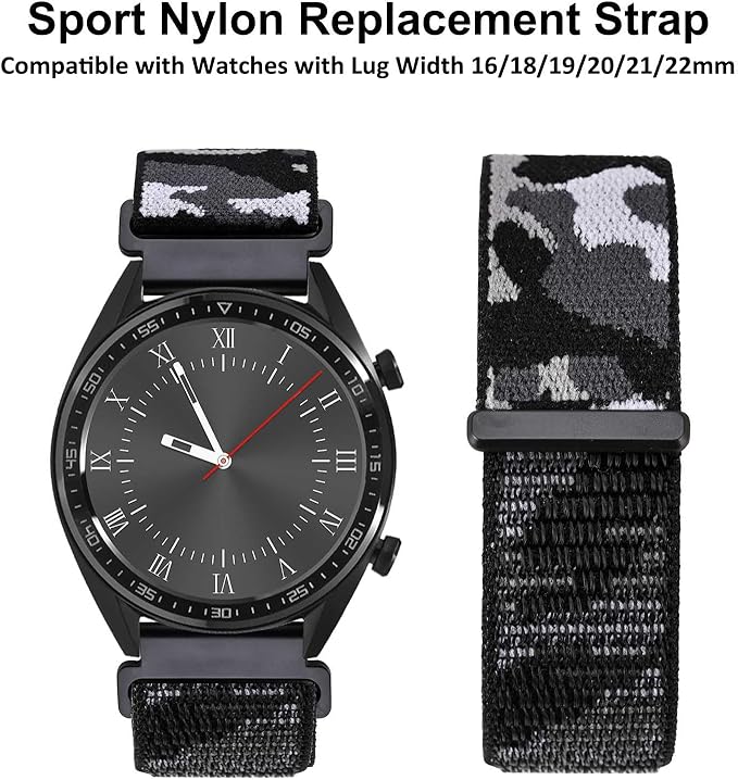 WOCCI 18mm Adjustable Nylon Watch Band, Quick Release Sport Loop Strap (City Camo)