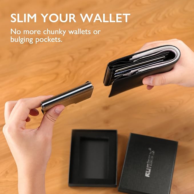RUNBOX Slim Wallet for Men - RFID Blocking Metal Card Holder with Money Clip,Minimalist Thin Front Pocket Wallet, Holds 15 Cards,Gifts for Men,Men's Accessories