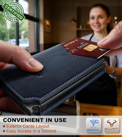 BULLIANT Men Wallet Leather Wallet Card Holders Money Clip for Men 10Cards-Magnetic Flip on Metal Case