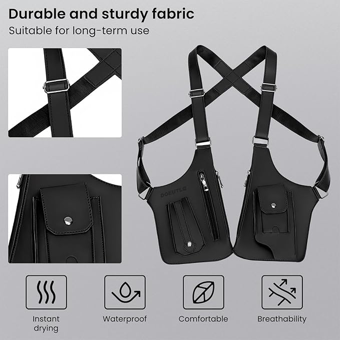 Leather Double Shoulder Armpit Bag for Men Underarm Concealed Rover The Holste Vest for Mens Adjustable Leather Bag (Black)