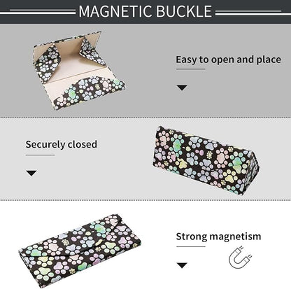 Foldable Glasses Case, Magnetic PU Leahter Sunglasses Case, Cute Hard Shell Folding Eyeglass Cases for Women Kids