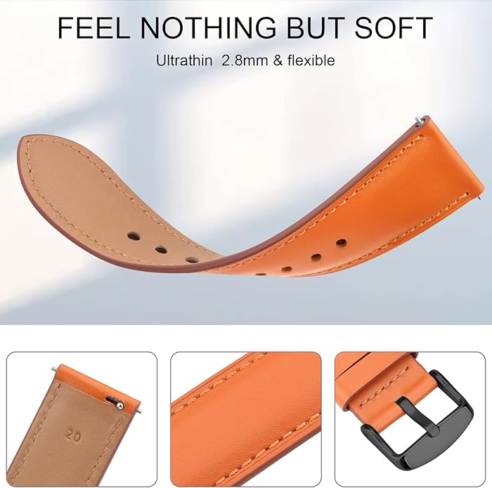 Vancle Quick Release Genuine Leather Watch Band 20mm 22mm Watch Strap, Top Grain Leather Watch bands for Men Women