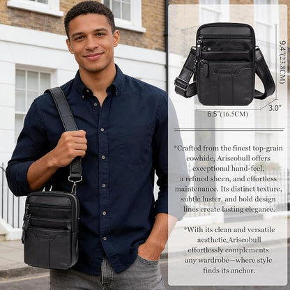 Leather Messenger Bag for Men, Small Leather Sling Shoulder Bag Messenger Pack for Men, Man Purse