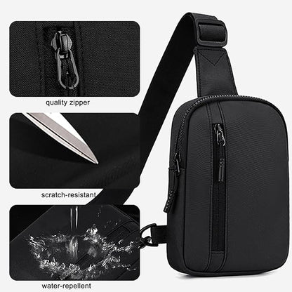 Mini Sling Bag for Men Small Crossbody Bag Dual Pocket Water Resistant Small Chest Bags for Travel Running Phone Holder (Black)