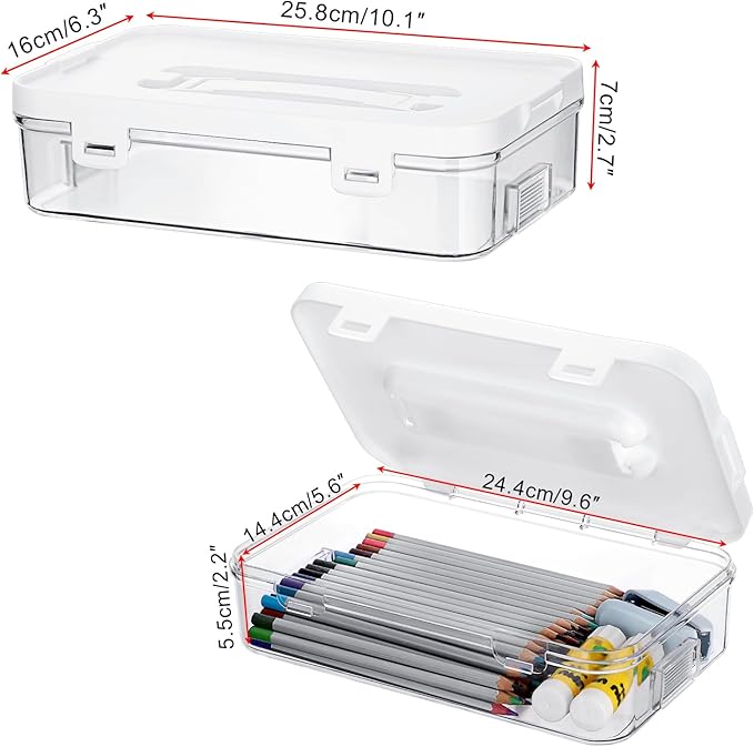 BTSKY 2 Pack Clear Plastic Storage Box with Handle & Flap Lid, Portable Craft Organizers and Storage Box Art Supply Storage Organizer Multipurpose Plastic Sewing Box for Beads Pencils Sticky Notes