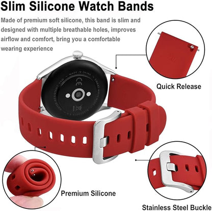 BISONSTRAP Silicone Watch Bands, Slim Watch Straps with Quick Release, 20mm, Red with Silver Buckle