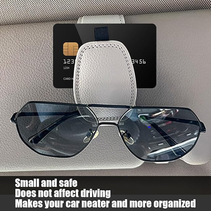 Zpana Sunglasses Holders for Car Sun Visor, Leather Magnetic Vehicle Sun Glasses Ticket Card Hanger Clip, Automotive Interior Eyeglass Mount Accessories, Universal for SUV Sedan Truck (Gray)