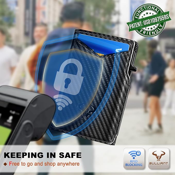 BULLIANT Men Wallet Gift Boxed,Slim Front Pocket Wallet Money Clip Card Holder 3.8"x2.7",Pop-up Access