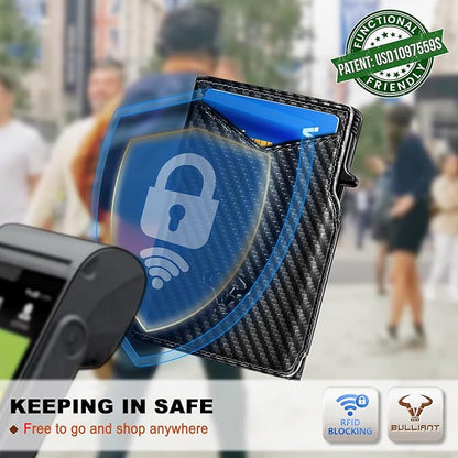 BULLIANT Men Wallet Gift Boxed,Slim Front Pocket Wallet Money Clip Card Holder 3.8"x2.7",Pop-up Access