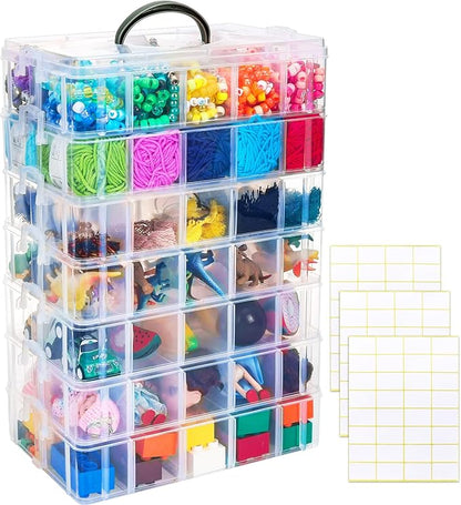 SGHUO 7-Tier Stackable Storage Container Box with 70 Compartments, Plastic Organizer Box for Arts and Crafts, Toy, Fuse Beads, Washi Tapes, Sewing Supplies