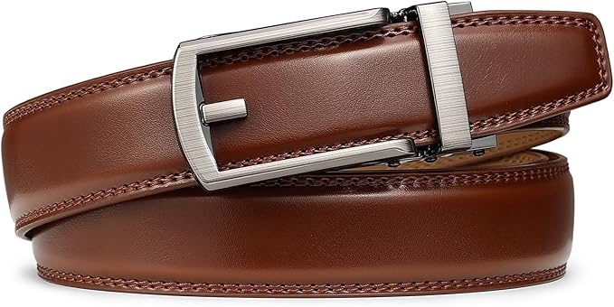 Founders & C Mens Ratchet Belt Leather Click 1 1/4" with Slide Buckle, Casual Dress Belt Adjustable