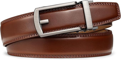 Founders & C Mens Ratchet Belt Leather Click 1 1/4" with Slide Buckle, Casual Dress Belt Adjustable