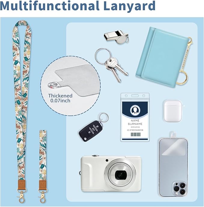 Lanyard Wallet with Id Badge Holder, Sea Turtle RFID Small Keychain Wallet Women Wristlet, Cute Zipper Credit Card Holder Phone Wrist Neck Strap for Key Name Tag, Teacher Student Office Gifts
