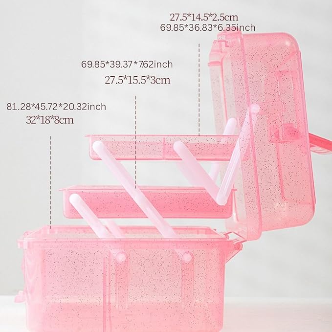 Saim Small Parts Organizer, 3-Layer Storage Box with Fixed Compartments, Ready-to-Use Portable Makeup & Hair Accessories Case, Craft Organizer for Girls Teens College Dorm - Light Pink