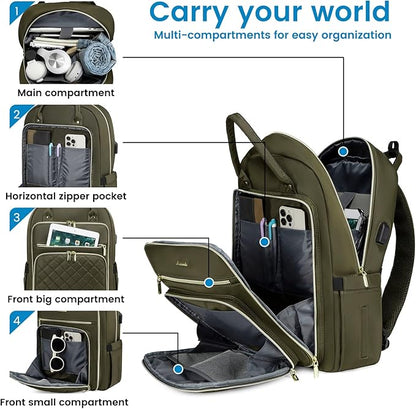 LOVEVOOK Laptop Backpack for Women, Water Resistant Travel Work Backpacks Purse Stylish College Bookbag Business Teacher Nurse Computer Bag with USB Charging Port, Fits 15.6" Laptop